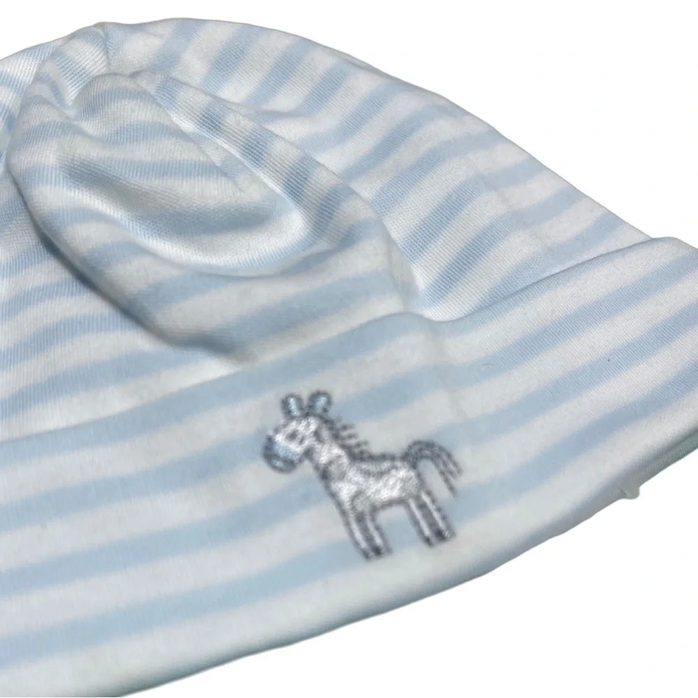NWT Kissy Pima Light Blue Stripe Zebra Ears Hat Newborn